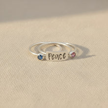 3 Silver rings, one with engraved 'peace'