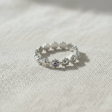 daisy chain ring, with 1.5mm amethyst cubic zirconia 