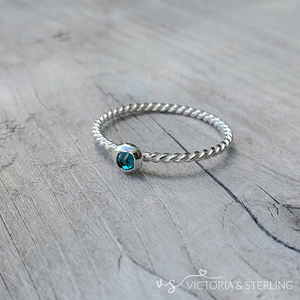 Birthstone Rope, Stackable Ring - Sterling Silver
