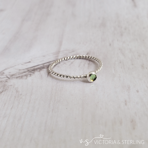 Birthstone Rope, Stackable Ring - Sterling Silver