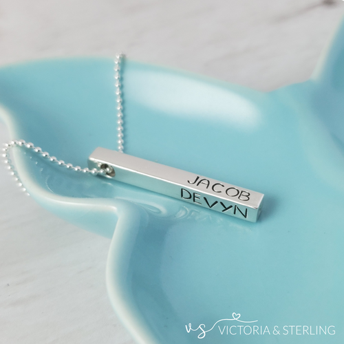 Sterling Silver 4-Sided Bar Necklace