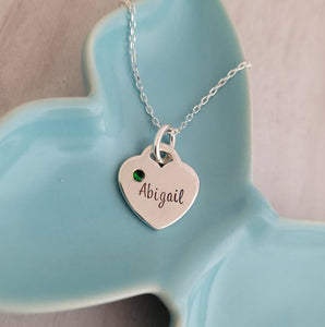 Personalized Birthstone Heart Necklace - Sterling Silver