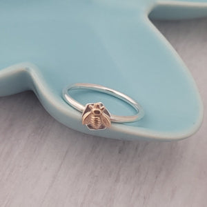 Honeycomb Bee Ring - Sterling Silver & 14k Golf Fillef