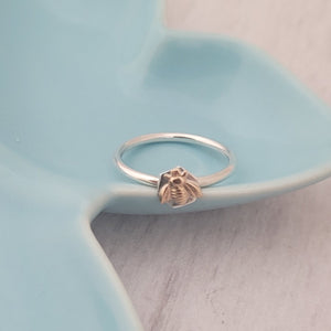 Honeycomb Bee Ring - Sterling Silver & 14k Golf Fillef