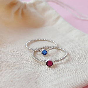 Birthstone Rope, Stackable Ring - Sterling Silver