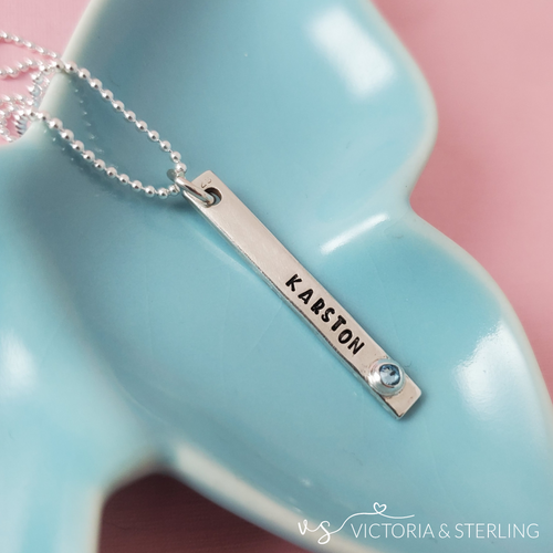 Sterling Silver Bar Necklace with Birthstone