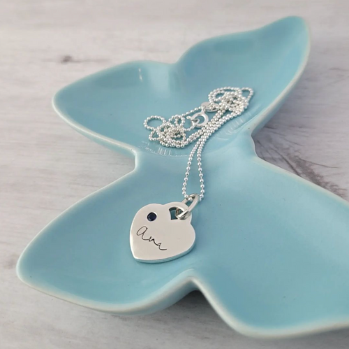Personalized Birthstone Heart Necklace - Sterling Silver